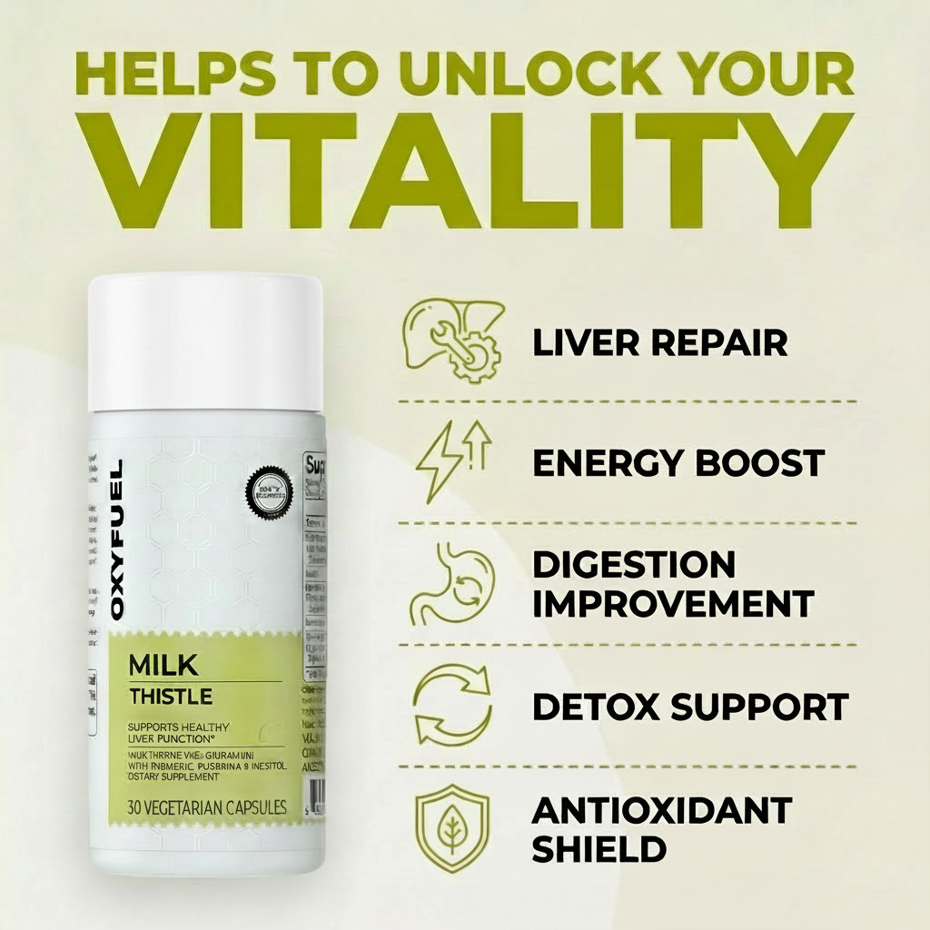 OxyFuel Liver Support Capsules – Silymarin Milk Thistle 300mg + Vitamin C & Inositol